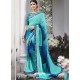 Aqua Mint Georgette Designer Printed Saree