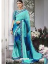 Aqua Mint Georgette Designer Printed Saree