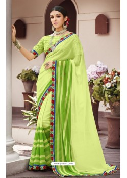 Green Georgette Designer Printed Saree