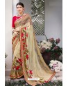 Beige Georgette Designer Printed Saree