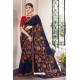 Navy Blue Georgette Designer Printed Saree