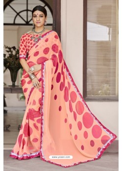 Peach Georgette Designer Printed Saree