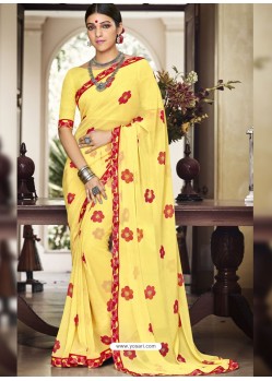 Yellow Georgette Designer Printed Saree