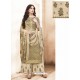 Beige Pure Silk Satin Digital Printed And Embroidered Palazzo Suit