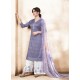 Lavender Pure Silk Satin Digital Printed And Embroidered Palazzo Suit