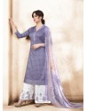 Lavender Pure Silk Satin Digital Printed And Embroidered Palazzo Suit