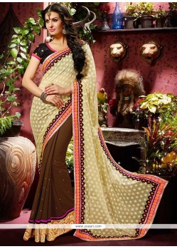 Latest Cream And Brown Faux Georgette Saree