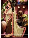 Latest Cream And Brown Faux Georgette Saree