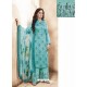 Turquoise Pure Silk Satin Digital Printed And Embroidered Palazzo Suit