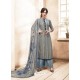 Grey Pure Silk Satin Digital Printed And Embroidered Palazzo Suit