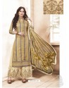 Pretty Beige Pure Silk Satin Digital Printed And Embroidered Palazzo Suit
