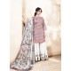 Pink And White Pure Silk Satin Digital Printed And Embroidered Palazzo Suit