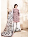 Pink And White Pure Silk Satin Digital Printed And Embroidered Palazzo Suit