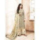 Cream Pure Silk Satin Digital Printed And Embroidered Palazzo Suit
