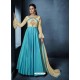 Sky Blue And Cream Banarasi Silk Embroidered Designer Floor Length Suit