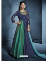 Navy Blue And Teal Banarasi Silk Embroidered Designer Floor Length Suit