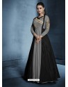 Grey And Black Soft Tapeta Silk Embroidered Designer Floor Length Suit