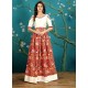 Off White And Maroon Twrill Silk Designer Readymade Printed Gowns