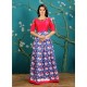 Fuchsia And Royal Blue Twrill Silk Designer Readymade Printed Gowns