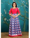 Fuchsia And Royal Blue Twrill Silk Designer Readymade Printed Gowns