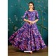 Dark Blue Twrill Silk Designer Readymade Printed Gowns