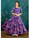 Dark Blue Twrill Silk Designer Readymade Printed Gowns