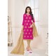 Fuchsia And Beige Modal Cotton Embroidered Straight Suit