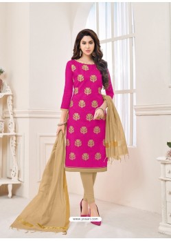 Fuchsia And Beige Modal Cotton Embroidered Straight Suit