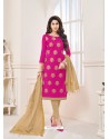 Fuchsia And Beige Modal Cotton Embroidered Straight Suit