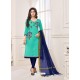 Aqua Mint And Navy Blue Modal Cotton Embroidered Straight Suit