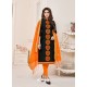 Black And Orange Modal Cotton Embroidered Straight Suit