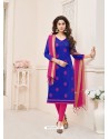 Royal Blue And Fuchsia Modal Cotton Embroidered Straight Suit