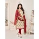 Cream And Wine Modal Cotton Embroidered Straight Suit