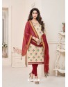 Cream And Wine Modal Cotton Embroidered Straight Suit