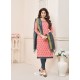 Peach And Grey Modal Cotton Embroidered Straight Suit