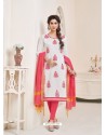 White And Pink Modal Cotton Embroidered Straight Suit