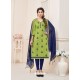 Green And Navy Blue Modal Cotton Embroidered Straight Suit