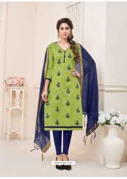 Green And Navy Blue Modal Cotton Embroidered Straight Suit