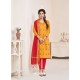 Mustard And Red Modal Cotton Embroidered Straight Suit