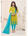 Corn And Firozi Modal Cotton Embroidered Straight Suit