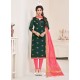 Dark Green And Pink Modal Cotton Embroidered Straight Suit