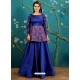 Amazing Royal Blue Embroidered Taffeta Silk Designer Readymade Gown