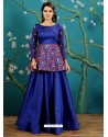 Amazing Royal Blue Embroidered Taffeta Silk Designer Readymade Gown