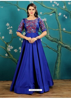 Latest Royal Blue Taffeta Silk Designer Readymade Gown