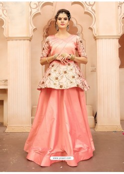 Peach Embroidered Taffeta Silk Designer Readymade Gown