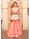 Peach Embroidered Taffeta Silk Designer Readymade Gown