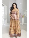 Beige Twill Silk Designer Printed Readymade Gown