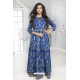 Blue Twill Silk Designer Printed Readymade Gown