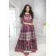 Deep Wine Twill Silk Designer Printed Readymade Gown