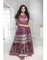 Deep Wine Twill Silk Designer Printed Readymade Gown